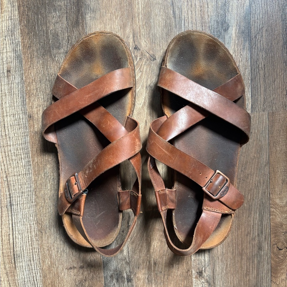 Chaco Brown Leather Crisscross Sandals